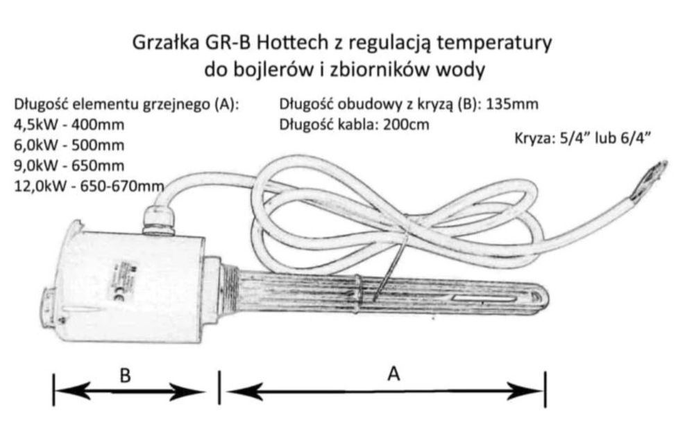 Grzałka 6 kW 400 V 6/4" nowa gwarancja