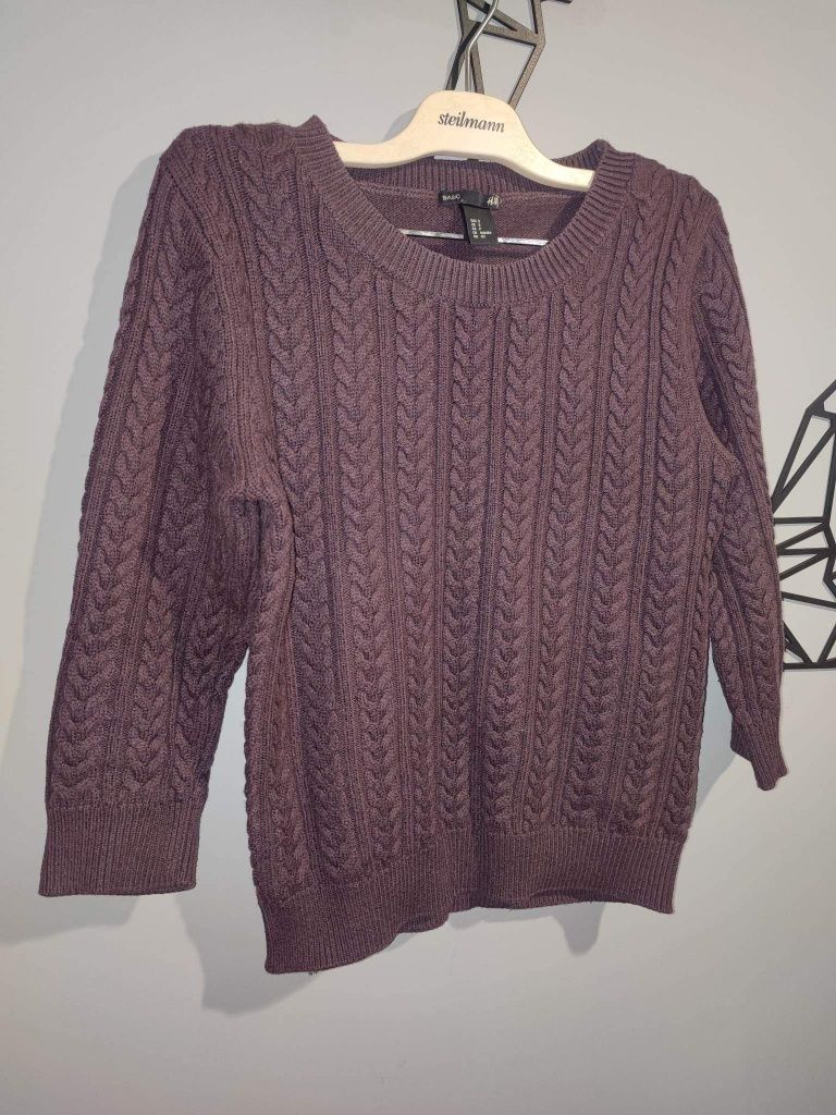 Sweter z ozdobnym splotem rękawy 3/4 H&M S