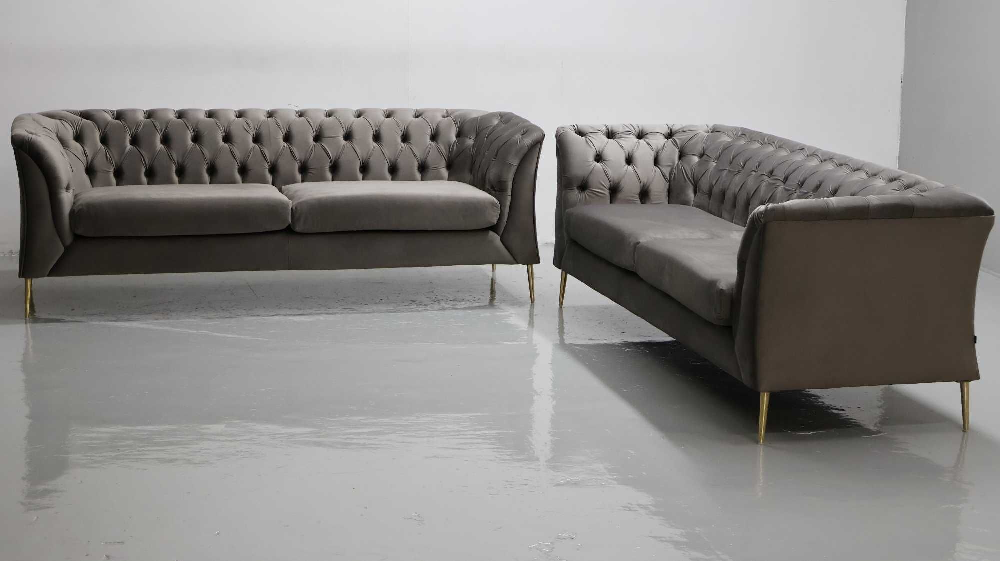 TBB DESIGN WIELKA SOFA 2+2 kanapa taupe welur złote nogi zestaw komple
