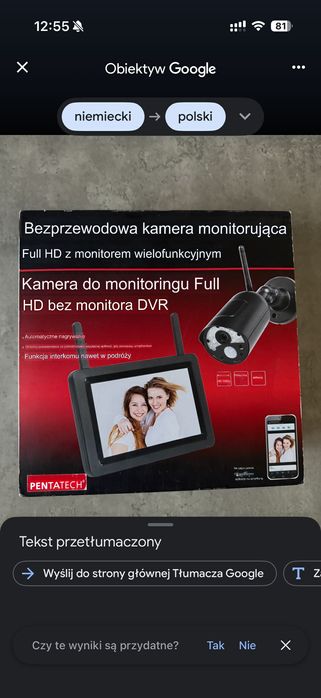 Kamera wraz z Monitorem Pentatech Full Hd+radiowy system alarmowy