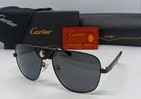 Cartier стильные мужские очки черные в черном металле линзы поляризов