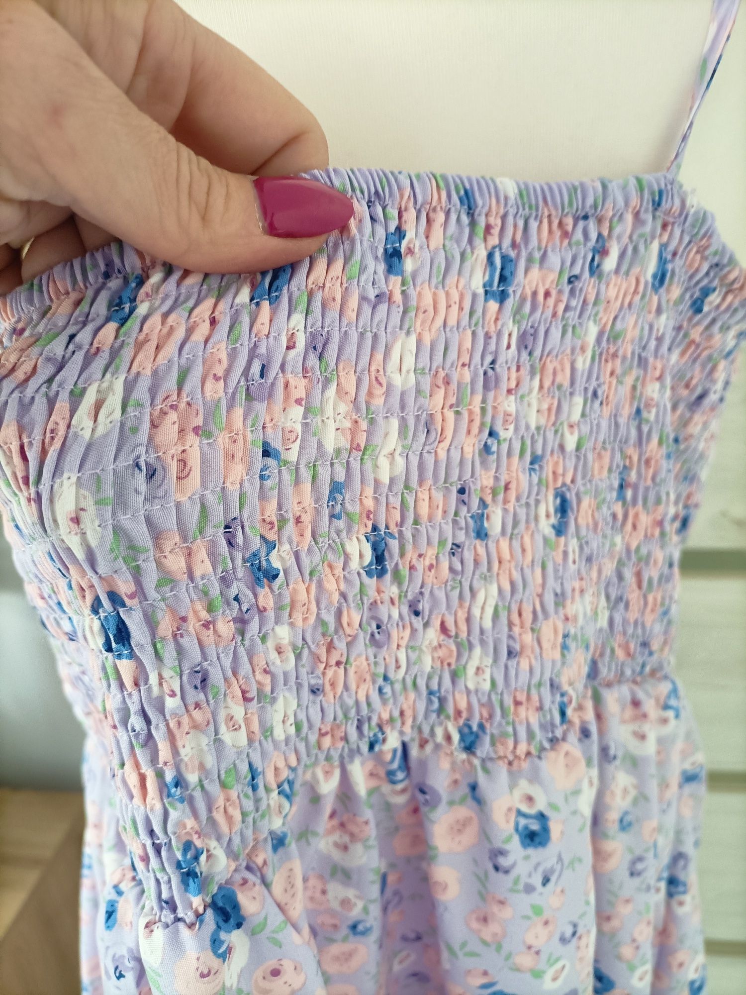 Krótka letnia sukienka na ramiączkach w kwiaty  zwiewna luźna XL/XXL u