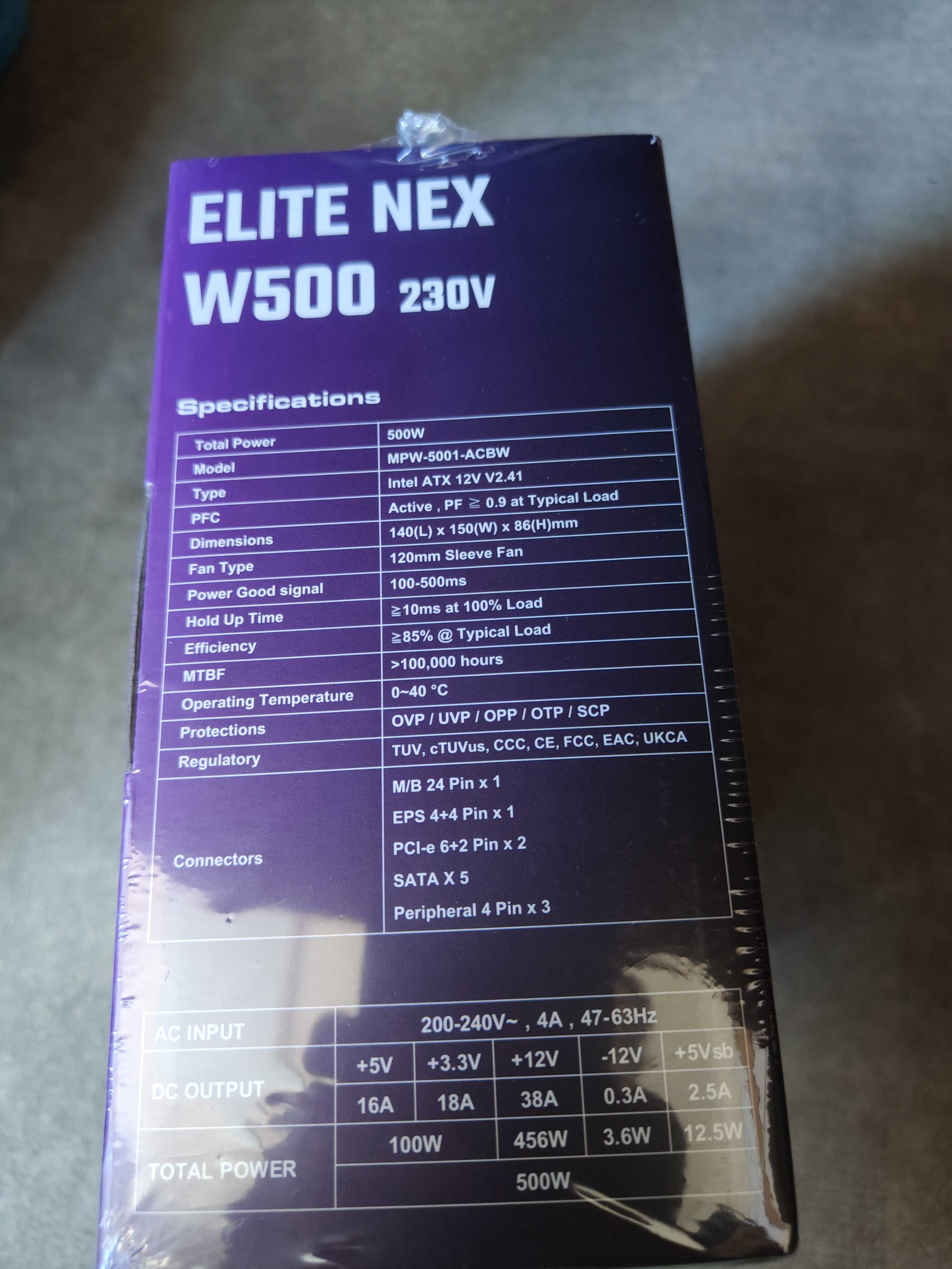 Nowy zasilacz komputerowy Cooler Master Elite Nex W500 230V 500W