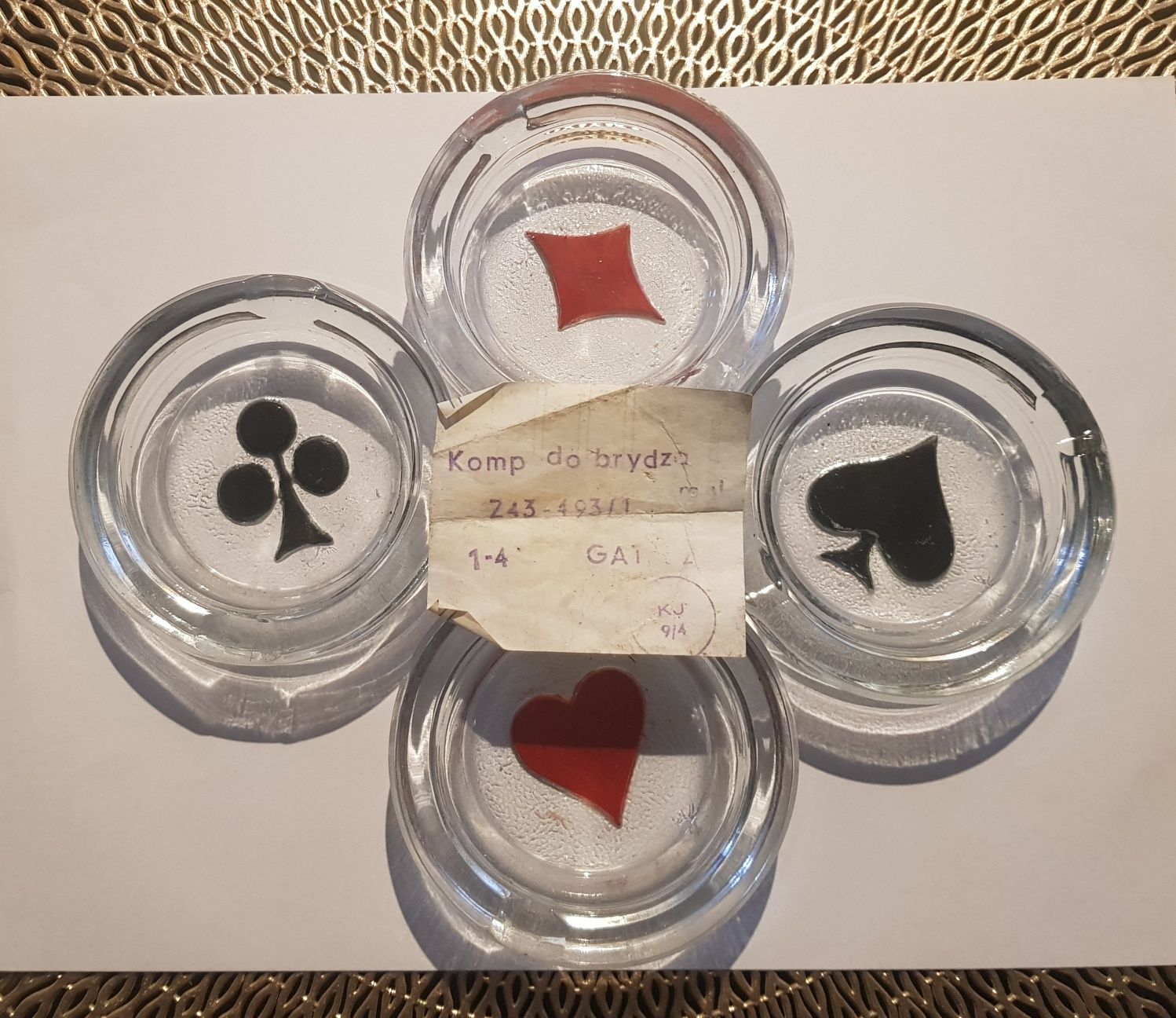 Komplet do brydża,  popielniczki 4 sztuki,  Ząbkowice kolor poker prl