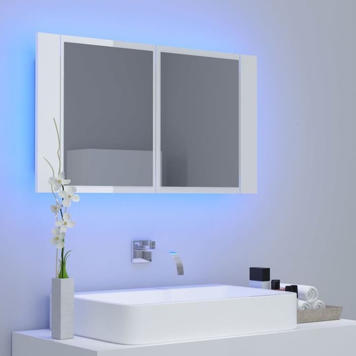Vidaxl Szafka Łazienkowa Z Lustrem I Led, Biel Z Połyskiem, 80X12X45Cm