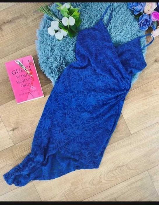 Niebieska kobaltowa chabrowa sukienka długa wesele m 38 sylwestrowa