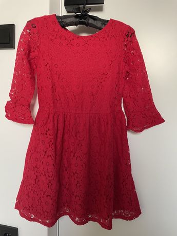 H&M sukienka koronkowa czerwona świąteczna elegancka 146 cm 11-12 lat