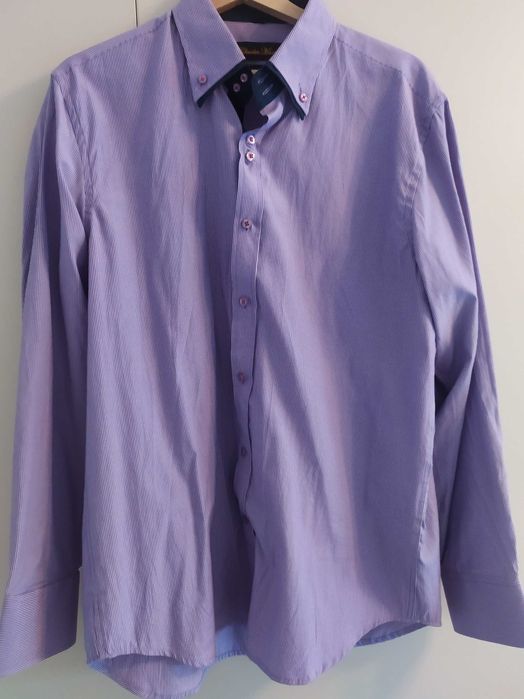 Koszula męska w paski fioletowa