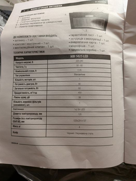 Продам витяжку мінола