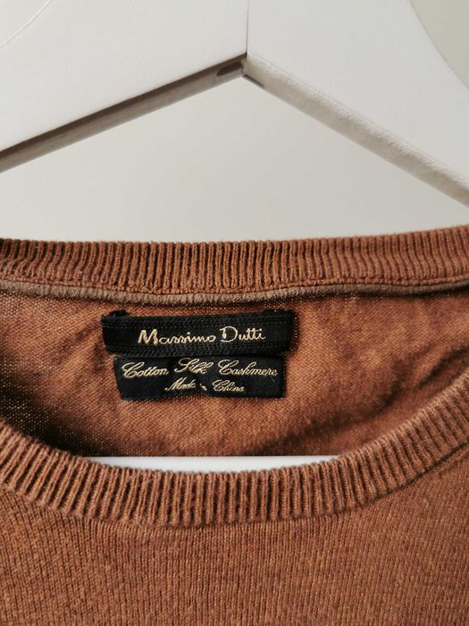Massimo Dutti brązowy sweter jedwab kaszmir bawełna