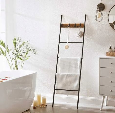 Vasagle Regał Z Nachyloną Drabiną, Wieszak Na Ręczniki Lls016B01