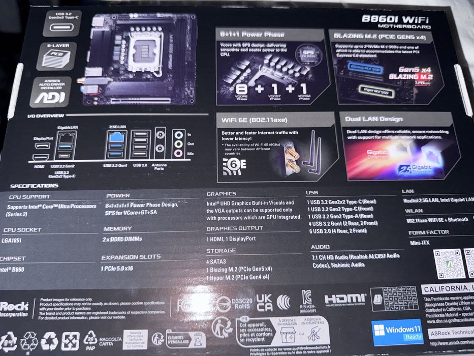 Asrock B860I WiFi Intel B860 LGA 1851 (Socket V1) mini ITX