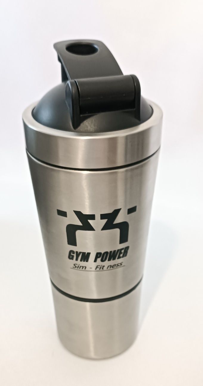 GYM POWER Shaker proteinowy ze stali nierdzewnej, sportowy.