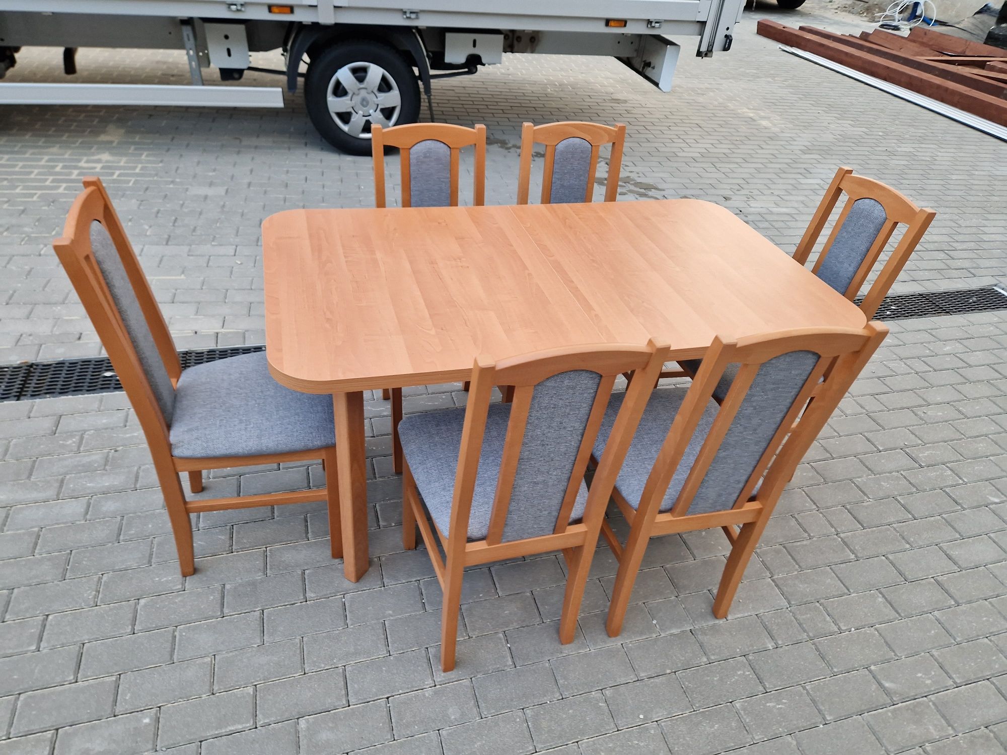 Nowe: Stół 80x140/180 + 6 krzeseł,  OLCHA + SZARY, dostawa cała PL