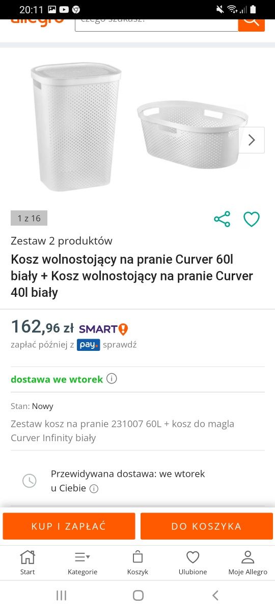 2 białe kosze na pranie I bieliznę zestaw NOWE