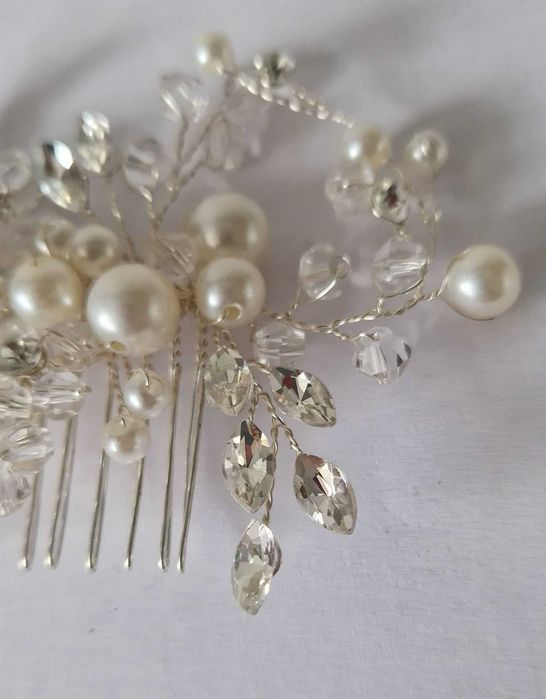 Ozdoba do włosów, grzebień spinka, ślub komunia, kryształki perełki