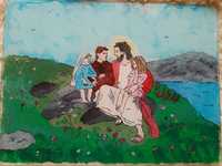 Obraz na szkle Pan Jezus z dziećmi (reprodukcja)
