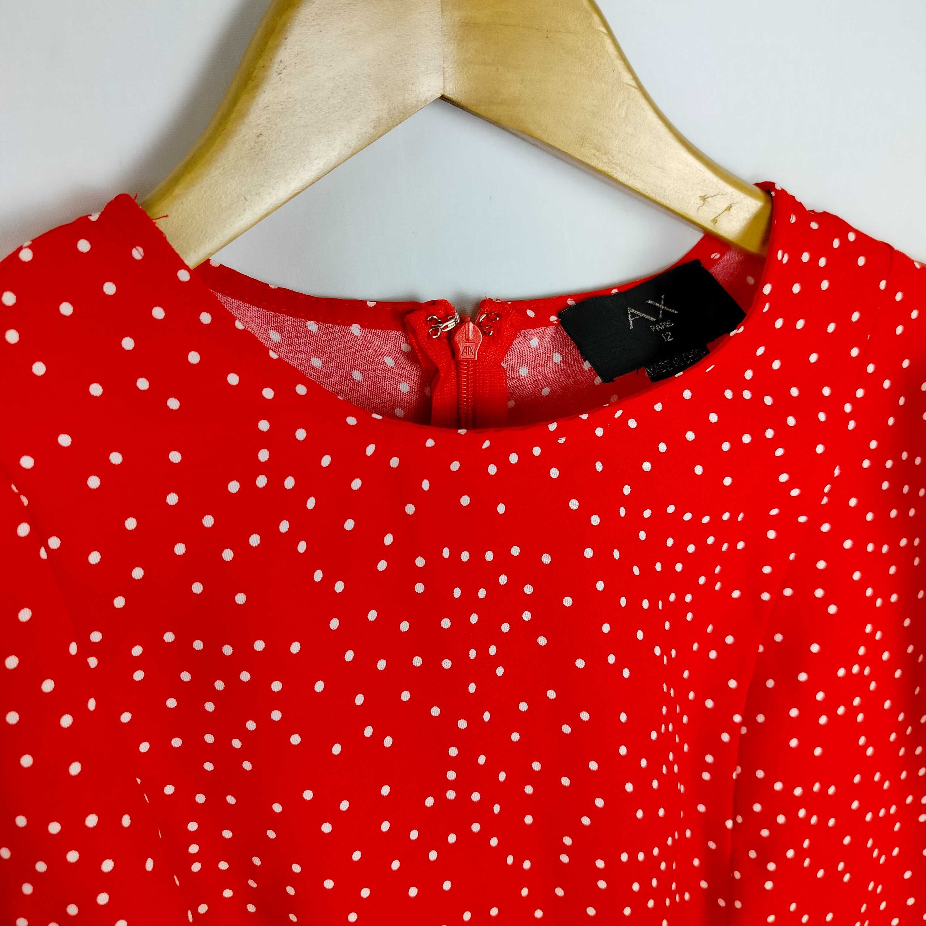 Damska sukienka czerwona w białe kropki grochy w rozmiarze L 40 długa