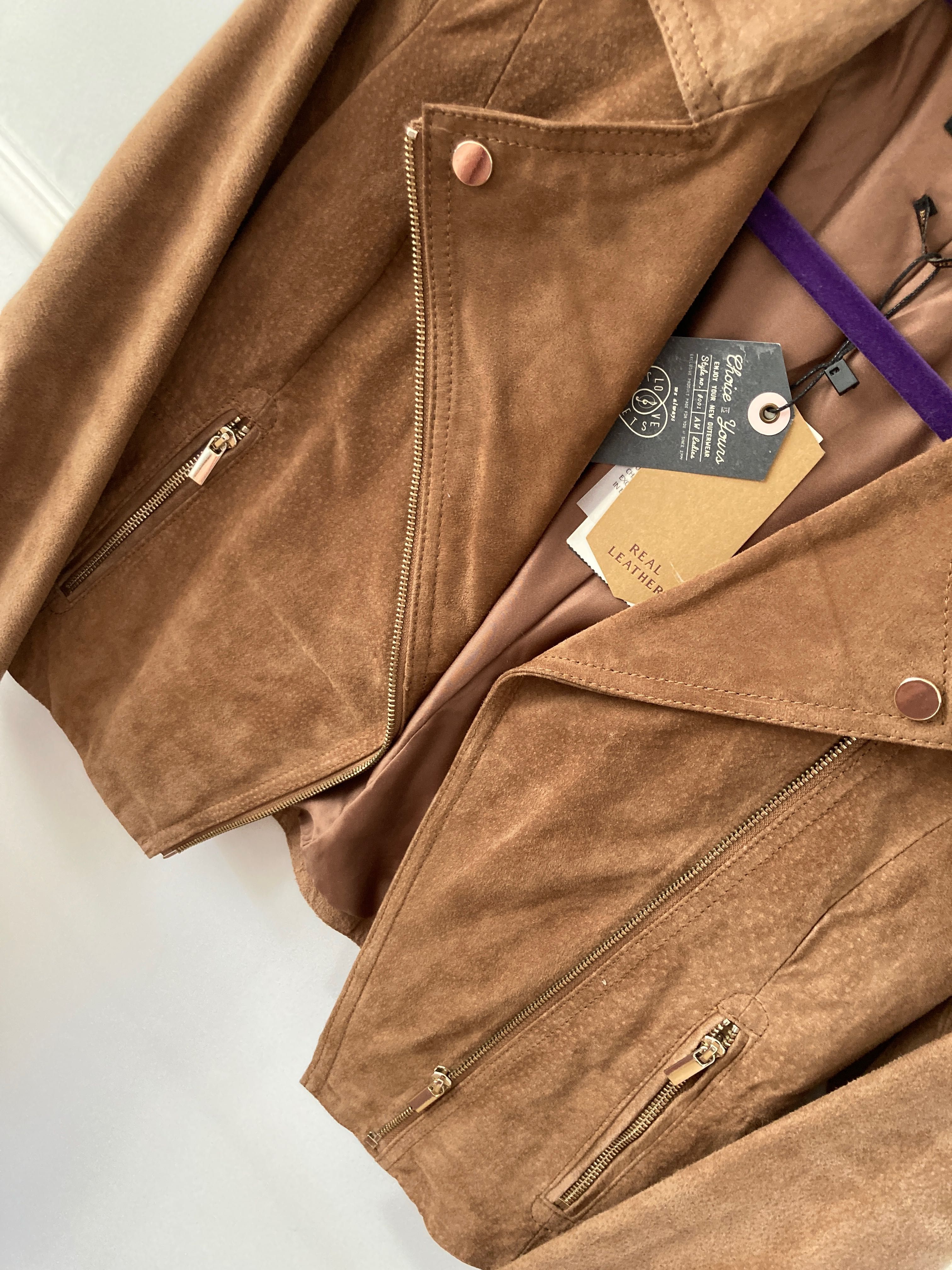 Stradivarius ramoneska real leather skórzana nowa z metkami S camel