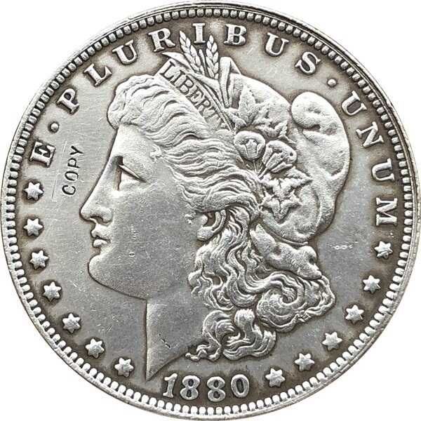 Сувенирная монета 1 Morgan Dollar 1880 CC («Моргановский доллар»)вид 2