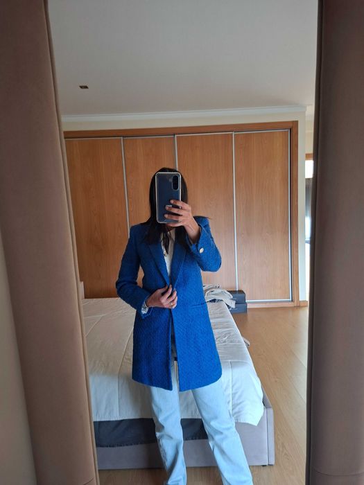 Blazer comprido tecido estruturado Zara