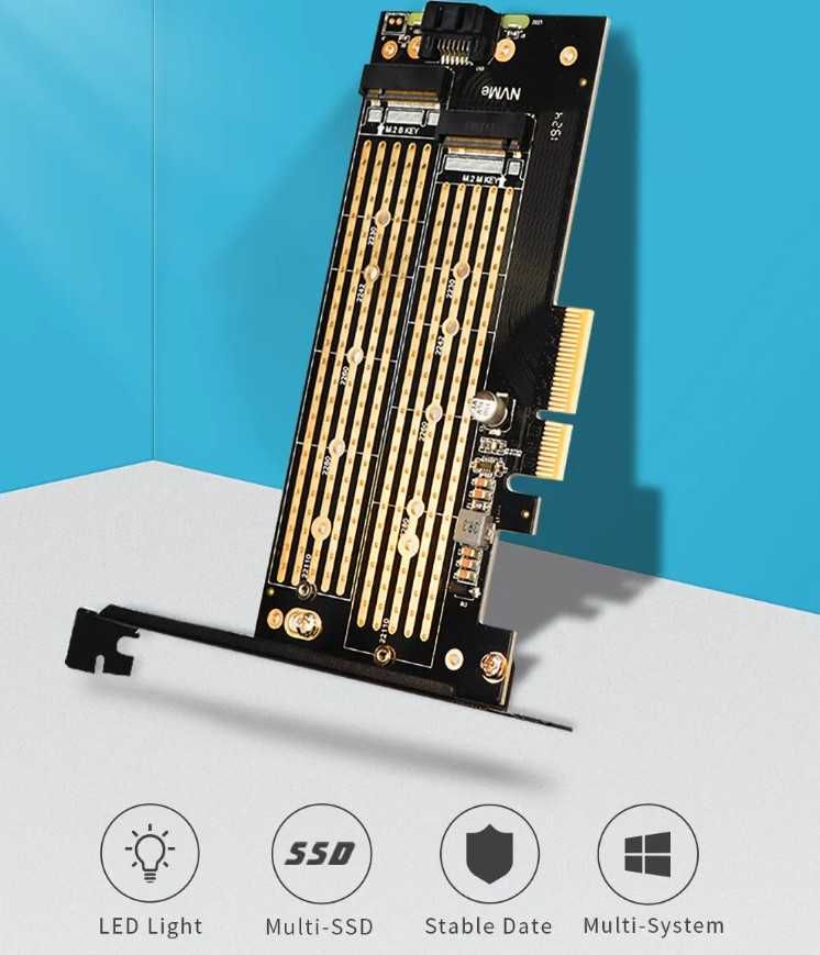 Переходник JEYI M.2 NVME to PCIe 4.0 X4 и NVMe/NGFF (M.2 SATA) 64Gbps