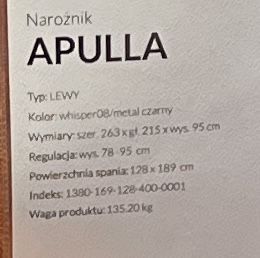 Narożnik rozkładany z ruchomymi zagłówkami APULLA prawy
