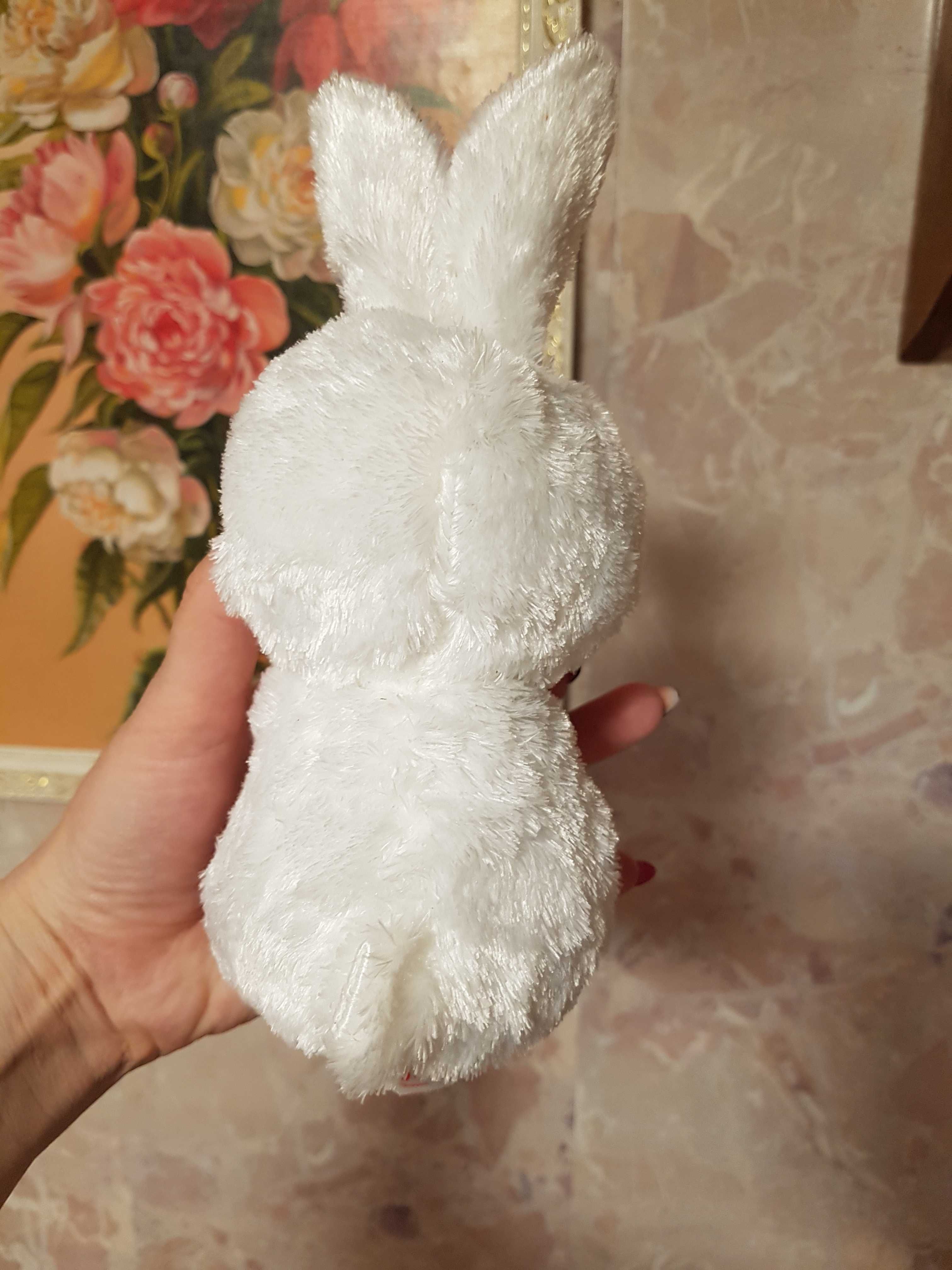 Ty Beanie Boos глазастик белый зайчик в тапочках SLIPPERS, заяц 20 см