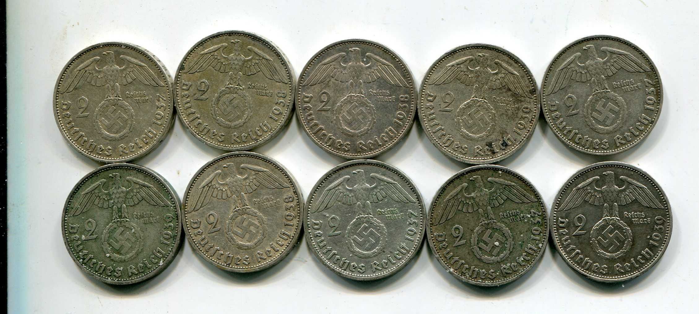 2 марки 1937-1939 гг 10 штук Серебро