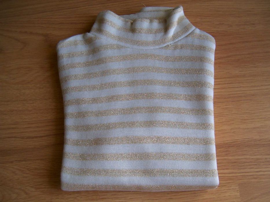 Camisola lurex dourado/branco meia gola