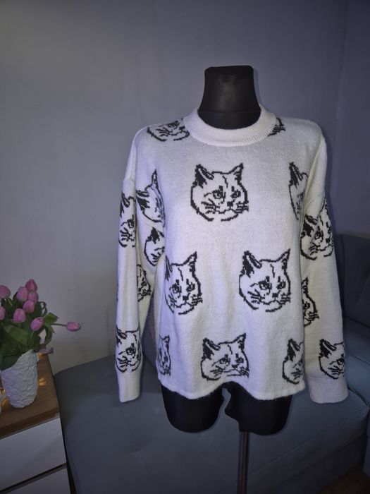 Sweter w kotki h&m rozm M biało czarny jak nowy