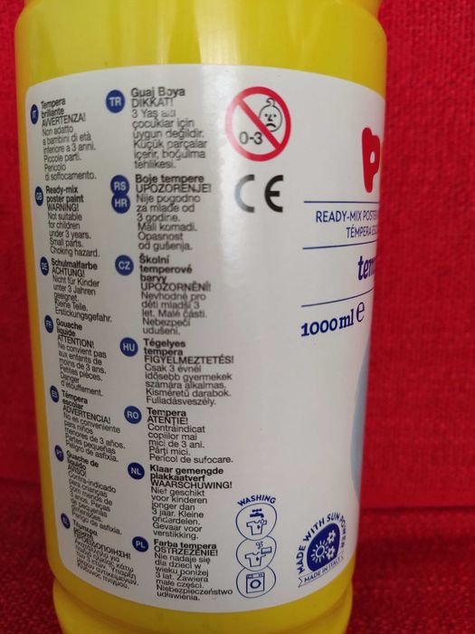 Tinta Guache frasco 1 litro - 5 cores diferentes