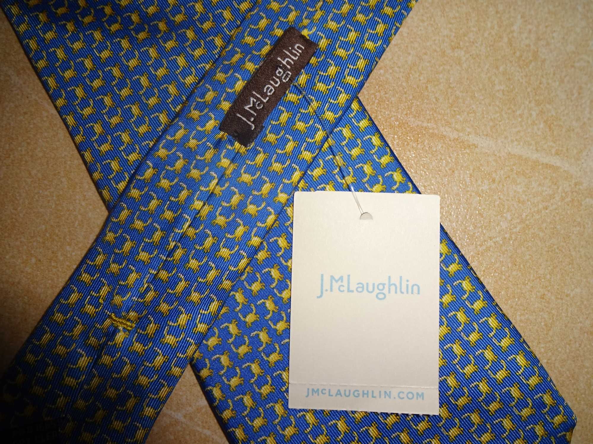 J. Mc LAUGHLIN Italy SILK niebieski błękitny jedwabny krawat w KRABY