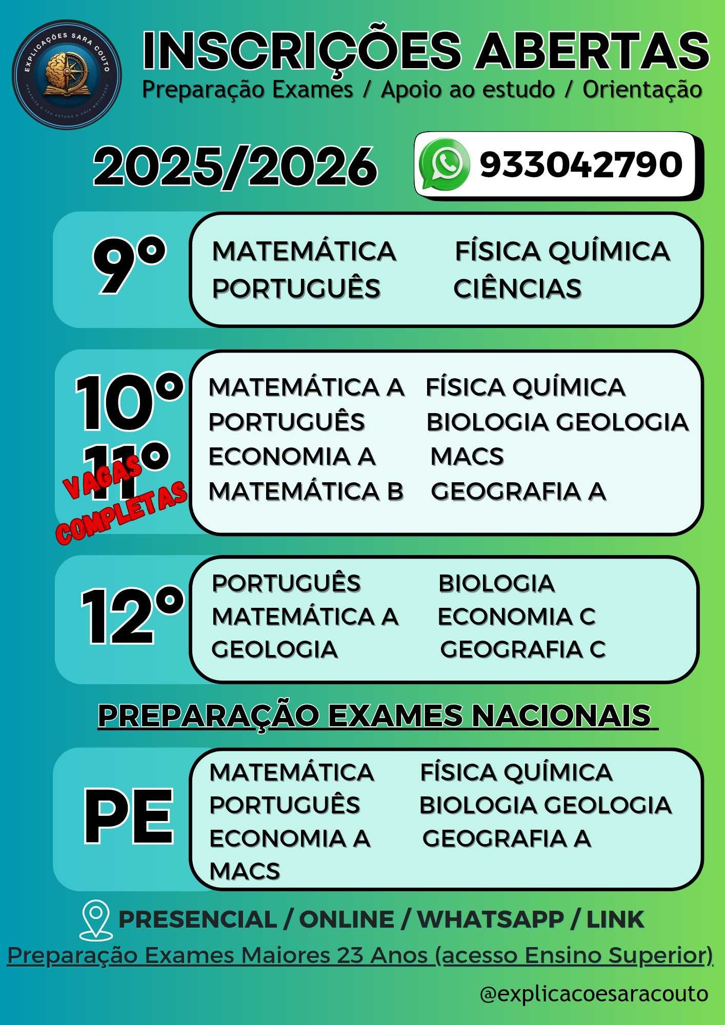 Explicações, aulas e preparação Exames Sara Couto
