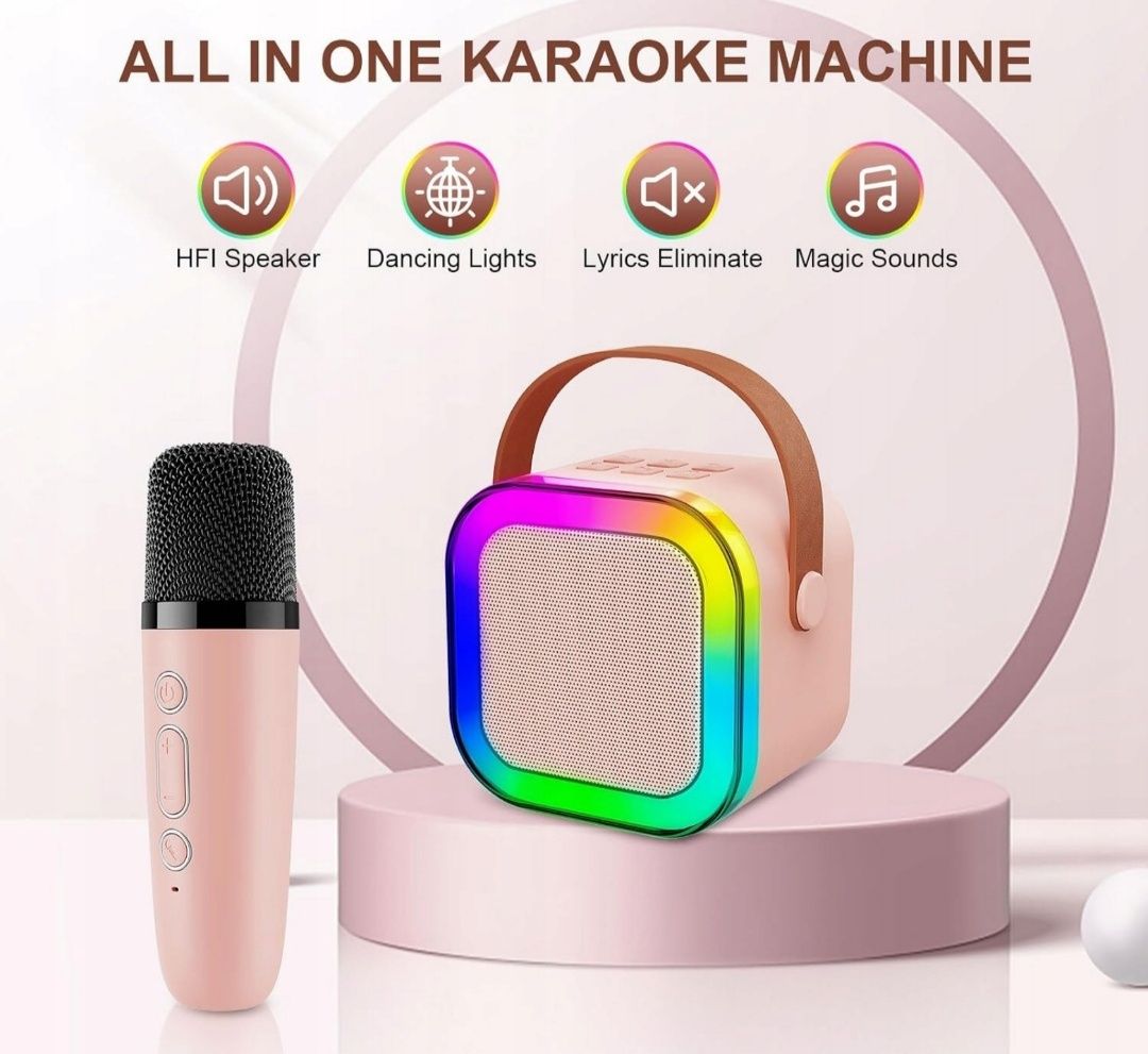 Głośnik bezprzewodowy przenośny 2w1 LED mikrofon karaoke bluetooth USB