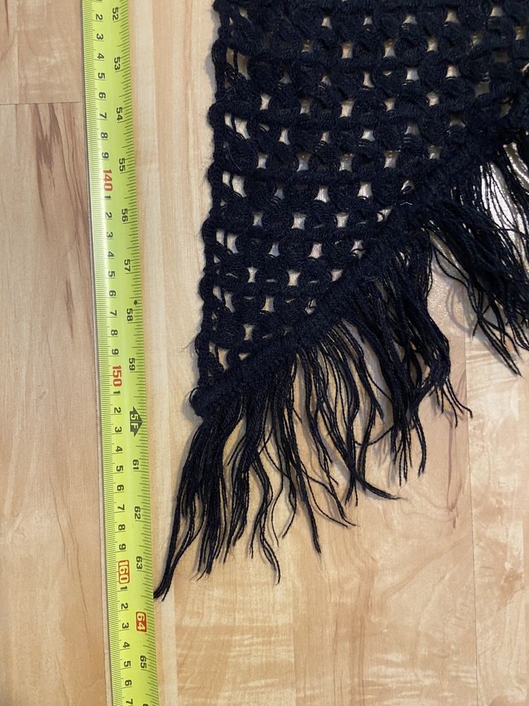 Czarna Vintage chusta szal ponczo poncho narzutka uniwersalna hadmade