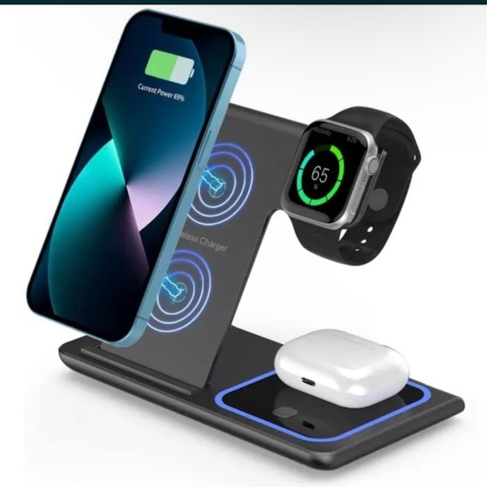 Бездротова зарядка 3 в 1, для телефону/годинника/навушників