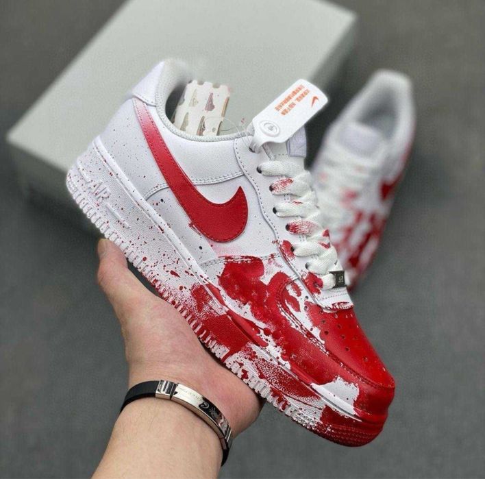(БЕЗ ПЕРЕДОПЛАТИ) Nike Air Force 1 Blood Custom найк аір аер форс білі