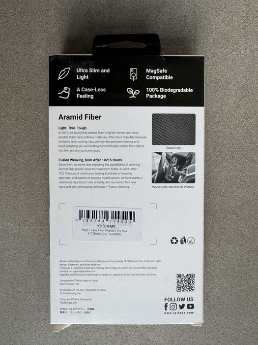 Чохол Pitaka MagEZ Case 4 600D Black/Grey iPhone 15 Pro Max