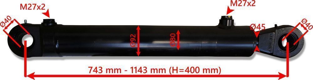 Mocny Siłownik Hydrauliczny Wysięgnika TROLL 80x45 skok 400 [0731]