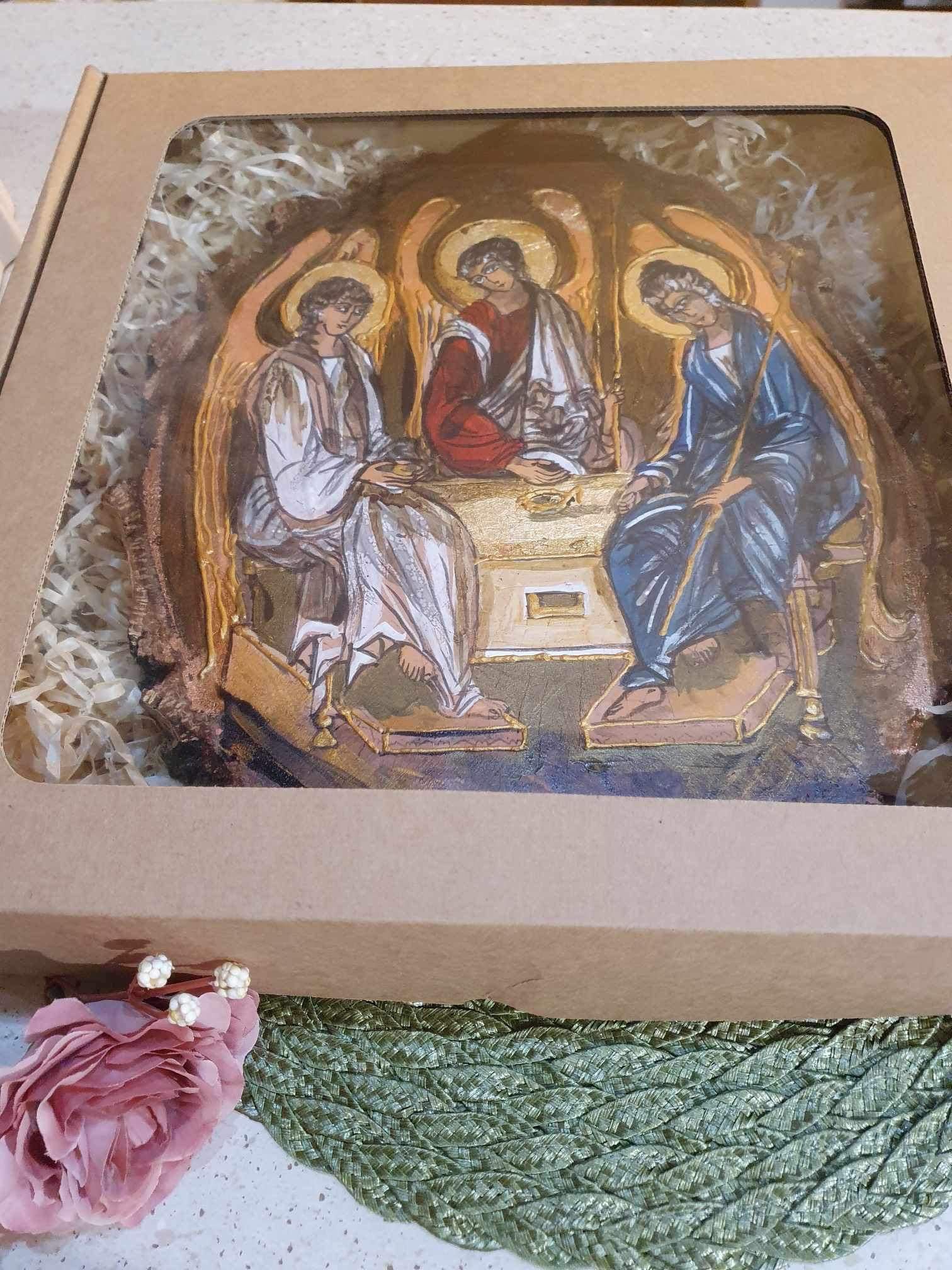 Obraz ręcznie malowany na drewnie -Trójca Święta