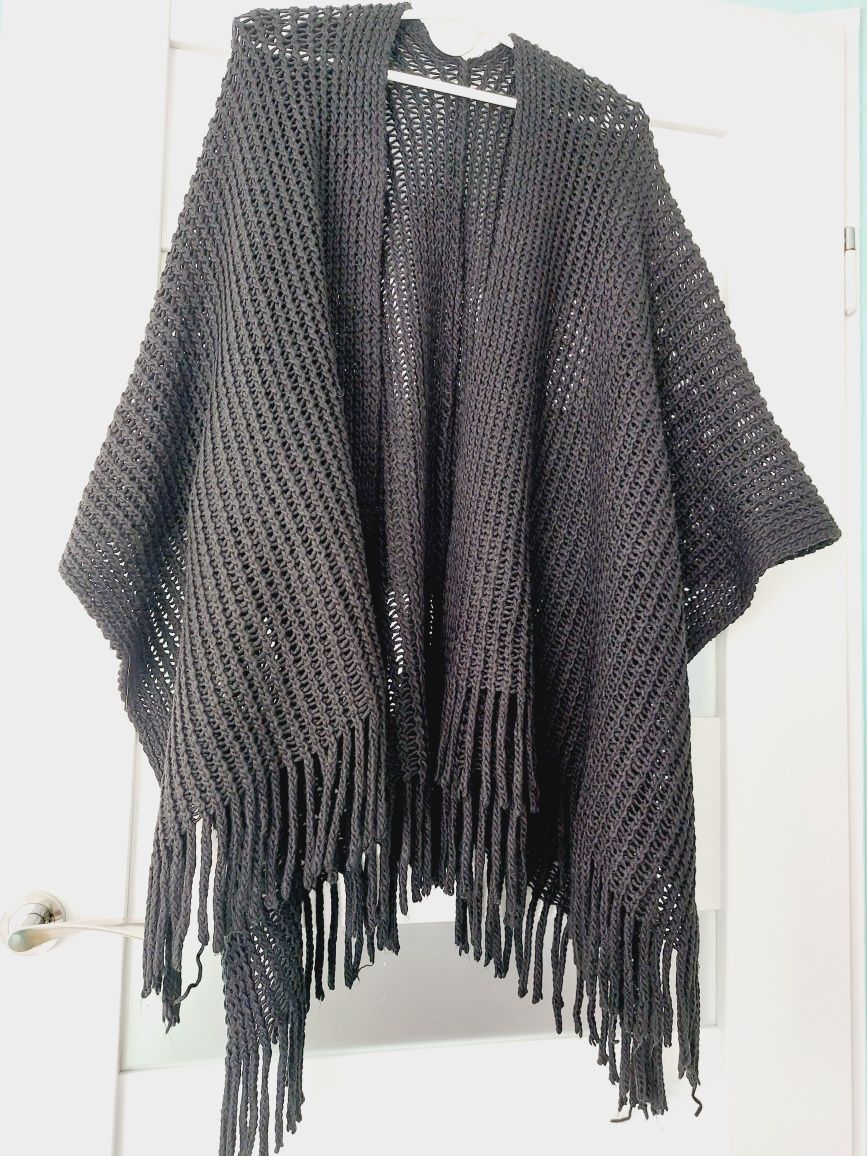 Czarne poncho sweter oversize, xs, s