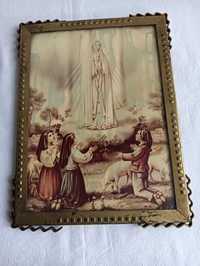 Stary obrazek religijny w ramce z blaszki +szkło