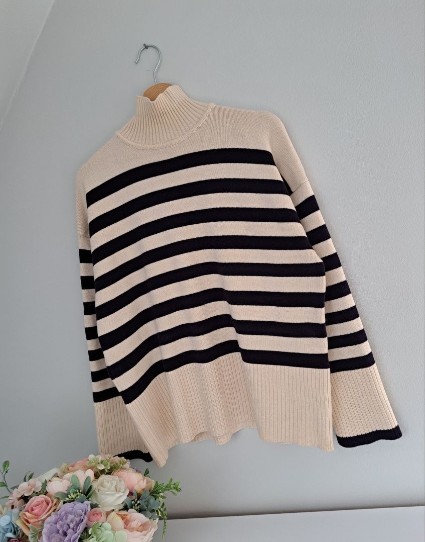 Sweter w paski ZARA 60% wiskoza oversize