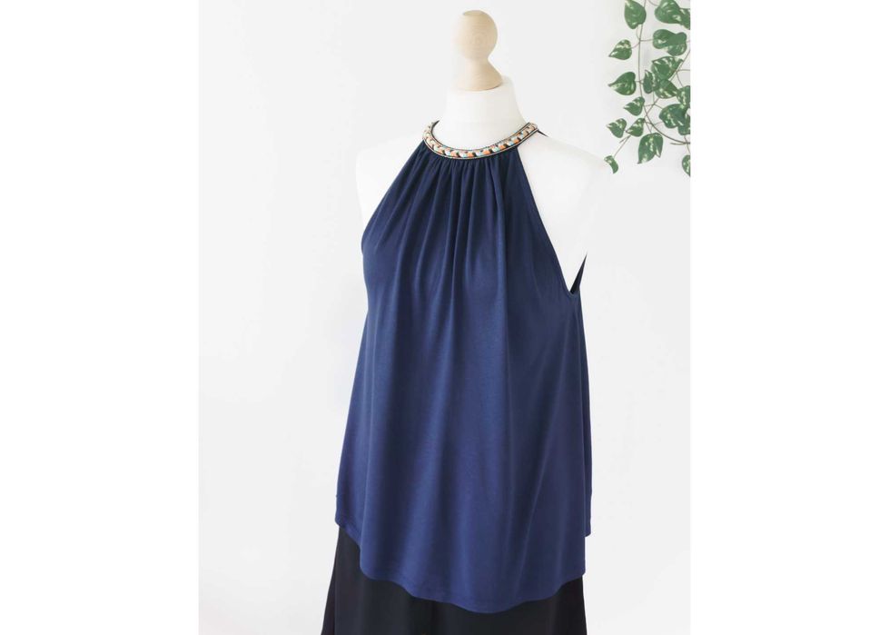 Top Orsay boho granatowy prosty przewiewny wiskoza elegancki