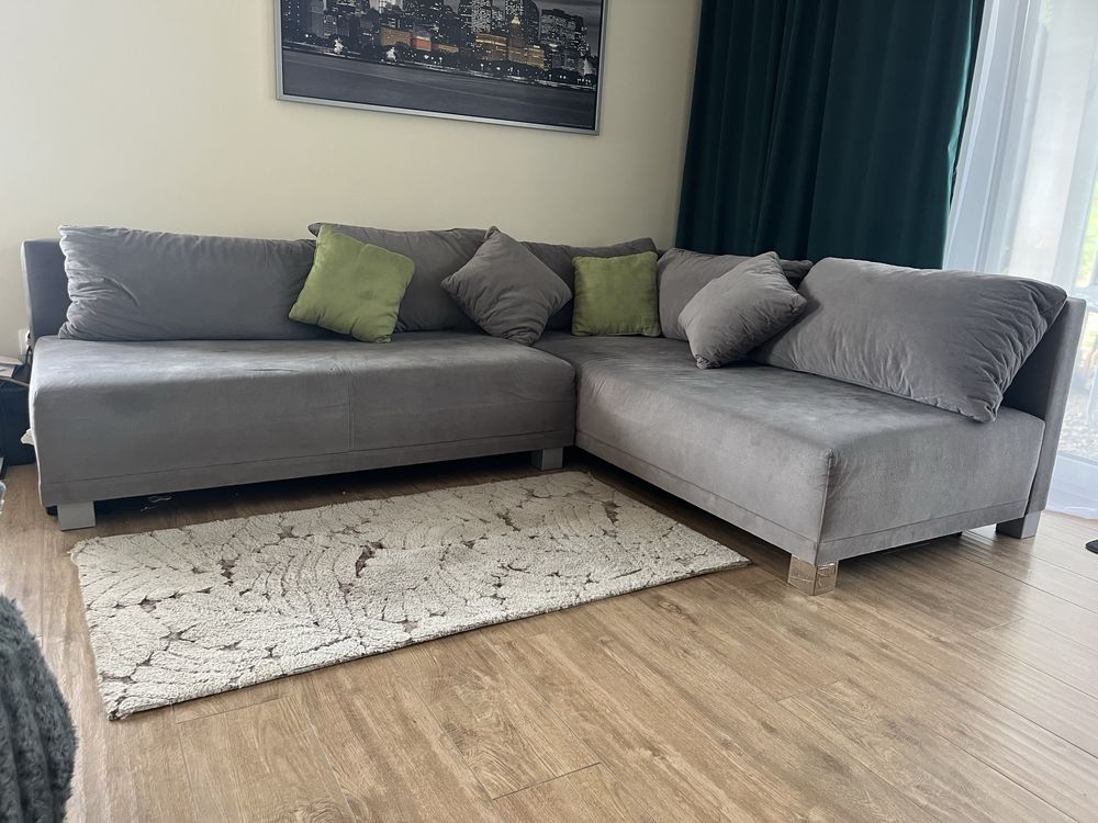 Sofa szara Duza w krztalcie L prawa z funkcja spania