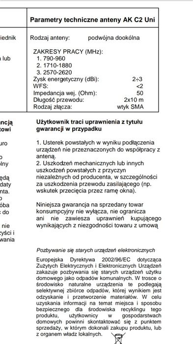 Antena komunikacyjna AK C2 Uni 
nowa

Antena komunikacyjna AK C2 Uni