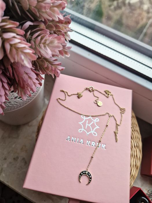 Naszyjnik Księżyc Moon Ania Kruk srebro pozłacane 24k złotem czarny