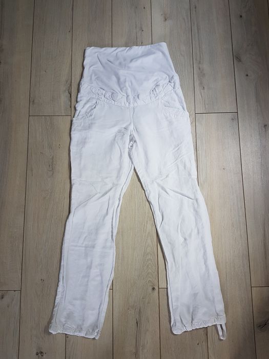 Spodnie ciążowe H&M MAMA rozm. S białe lniane ściągana nogawka
