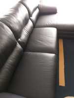 Sofá de pele preto com chaise long - 290 x 160 cm